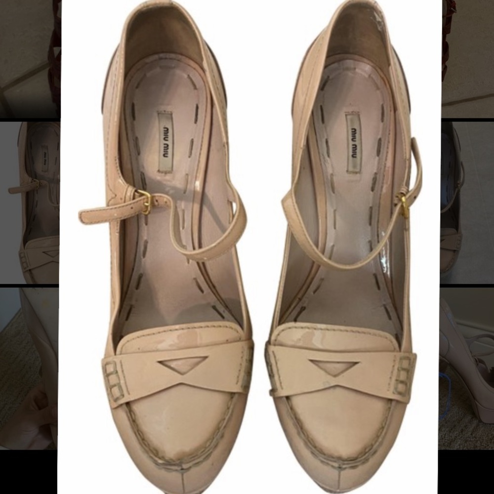 Miu Miu Patent Leather Penny Loafer Platform Heels